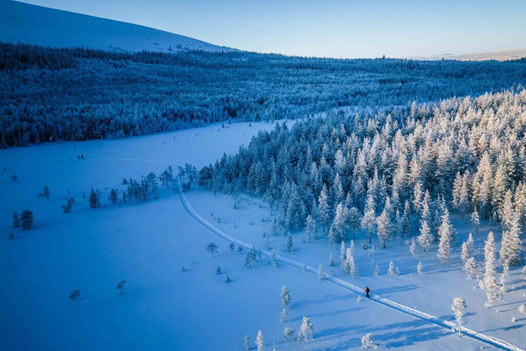 Push your limits with ice running, snowshoeing, skiing, fat-biking on snowy trails and husky-dog sledding. Based out of wilderness cabins, you will experience Lapland in the most authentic way!