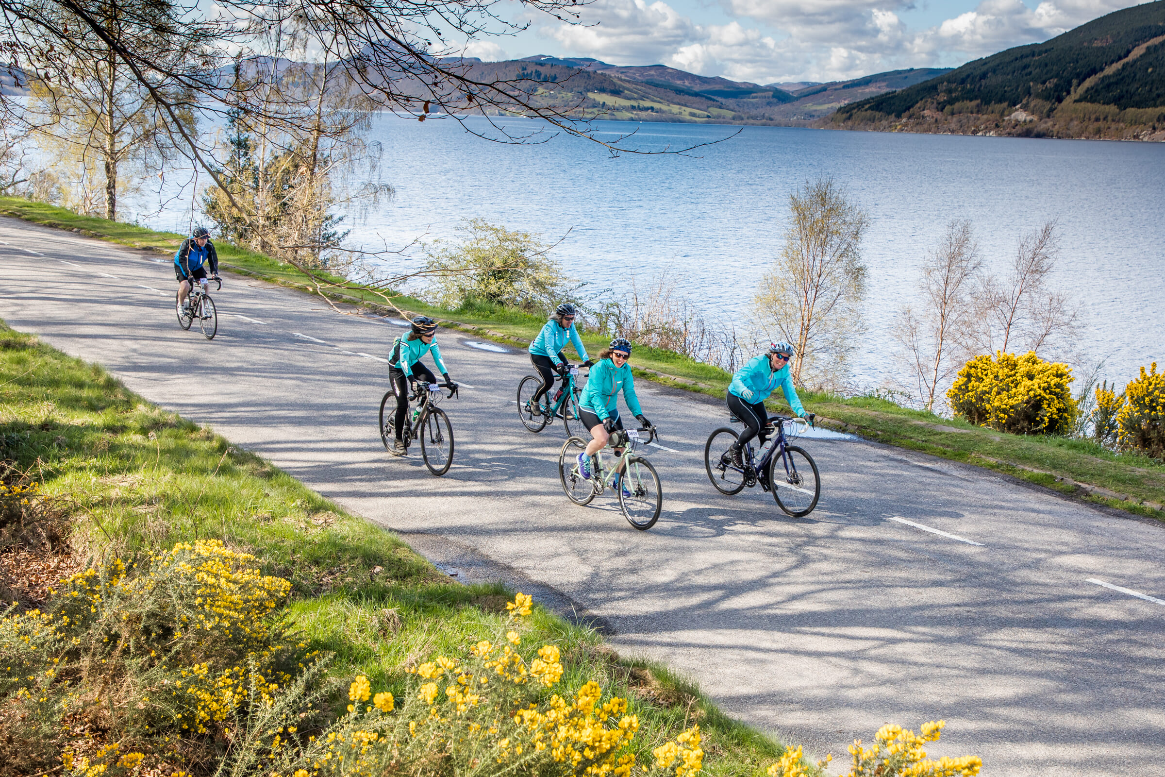 Etape Loch Ness 2018 riders on south side Loch Ness  by Paul Campbell
