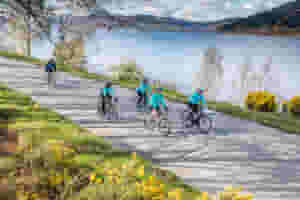 Etape Loch Ness 2018 riders on south side Loch Ness  by Paul Campbell