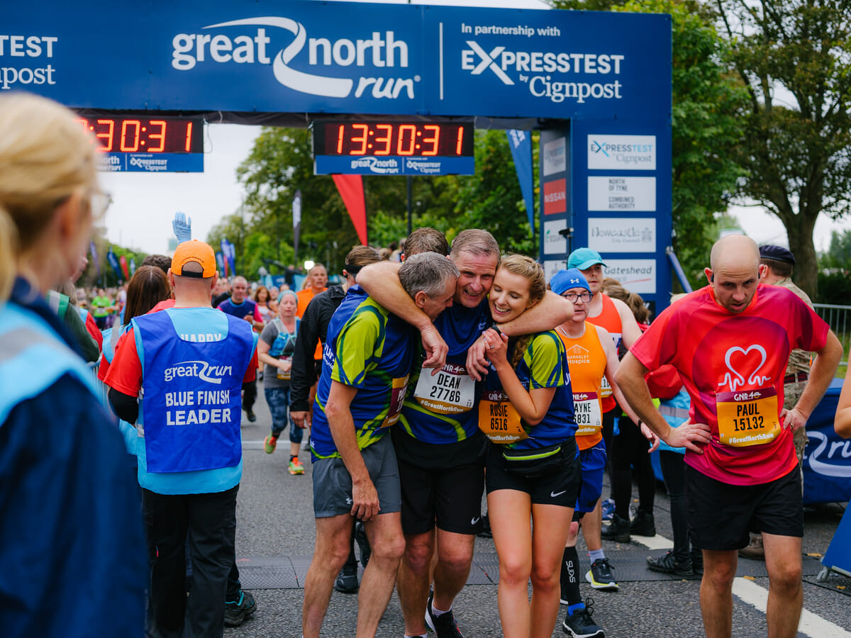 Celebrate with fellow runners at the finish line