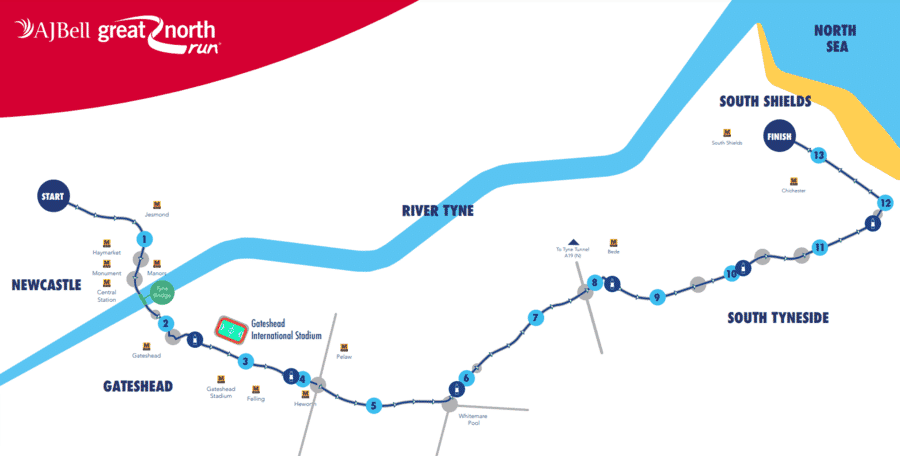 Great North Run route map