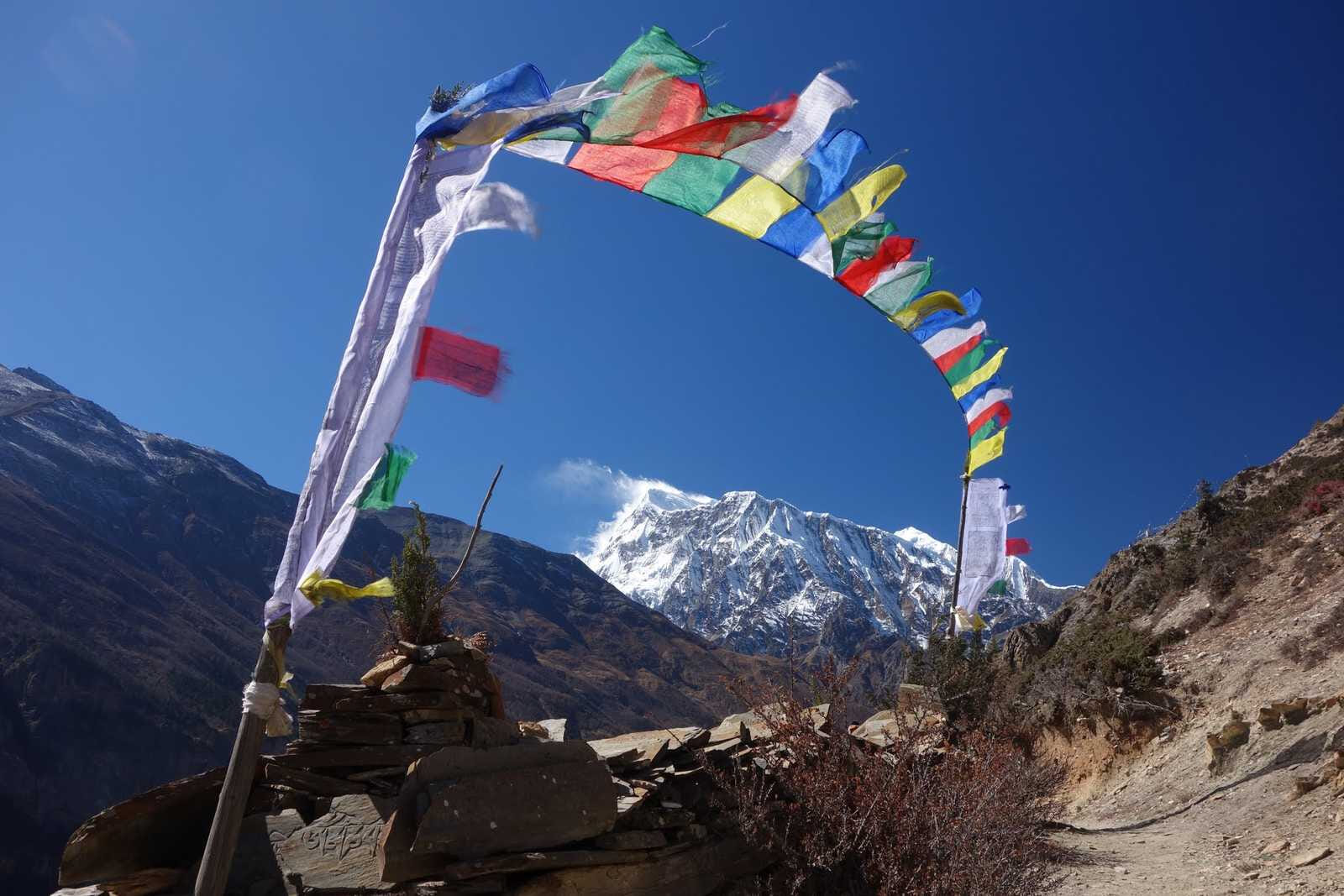 tibetan flags in the manang valley 54