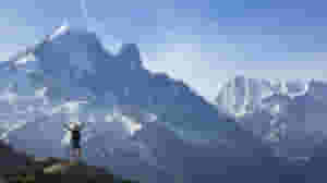 hiker in front of the mont blanc massif 276