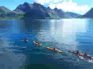 sea kayaking in lofoten islands during summer 1109
