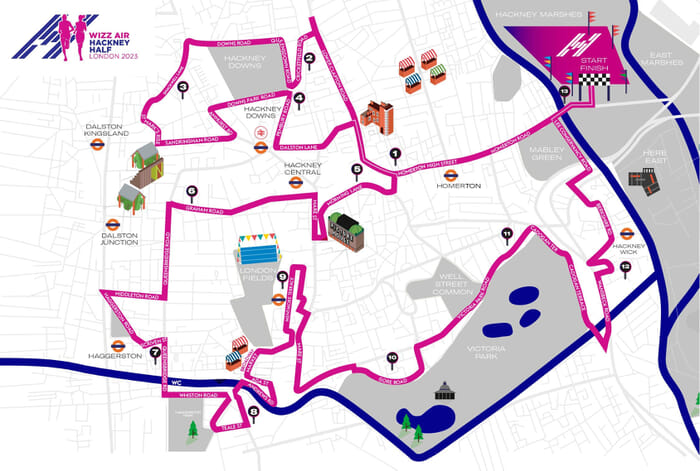 Hackney Half Marathon route map