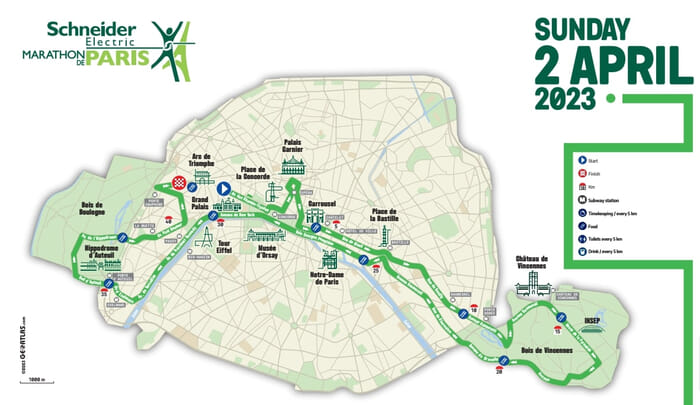 Paris Marathon route map
