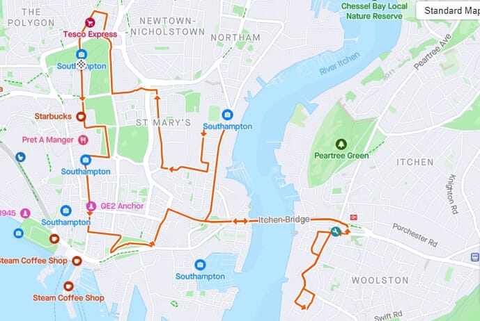 Southampton 10K route map