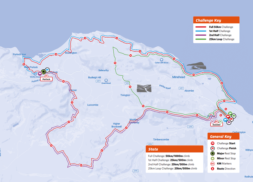 South West Coast 50 Challenge route map