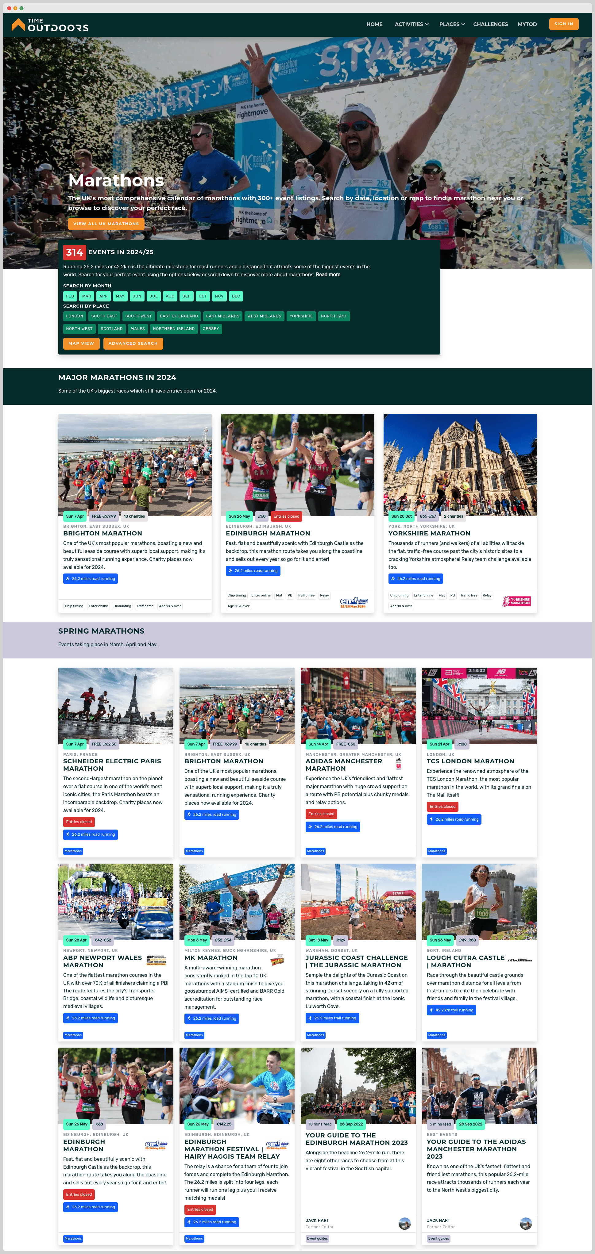 Marathons landing page