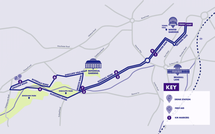 Sheffield 10K route map