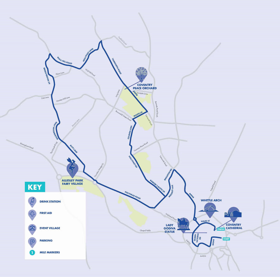 Coventry Half Marathon route map